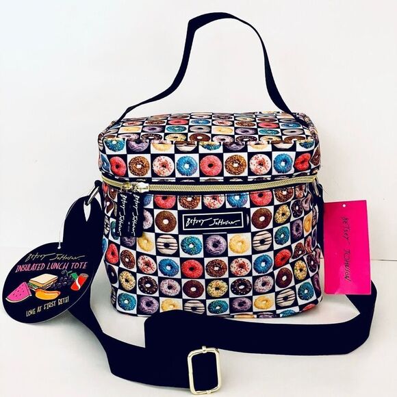 Betsey Johnson Handbags - NWT Betsey Johnson White Donuts  Insulated Lunch Tote Crossbody Hand Lunch Bag